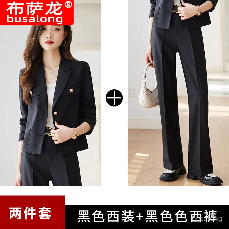 Long Sleeve Blazer Women's Professional Suit Spring Autumn Elegant Slim Fit Fashion Set Women's Workwear Business Formal Wear