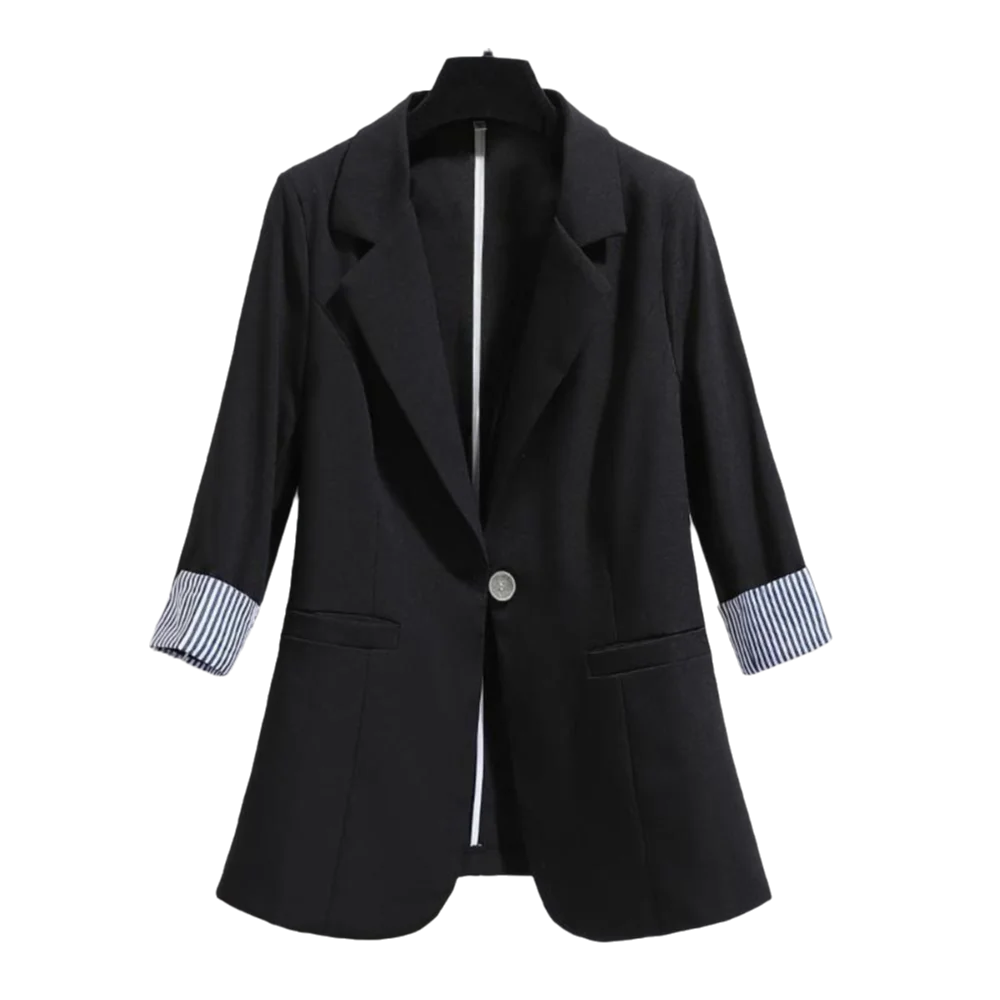 Classic Stripe Elegant Suit Jacket Casual Long Sleeve Suit Coat Women Loose College Clothes Professional Office Blazer Women