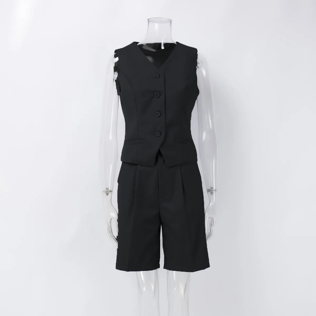 Office Lady Blazer Suits Vintage Two Piece Sets Women Business Sleeveless Vest Tank and Knee Length Shorts 2 Piece Set Outfits