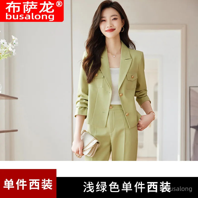Long Sleeve Blazer Women's Professional Suit Spring Autumn Elegant Slim Fit Fashion Set Women's Workwear Business Formal Wear