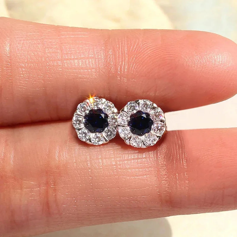 Huitan Dainty Cubic Zirconia Stud Earrings for Women White/Green/Blue/Red CZ Daily Wear Simple Stylish Girls Piercing Jewelry