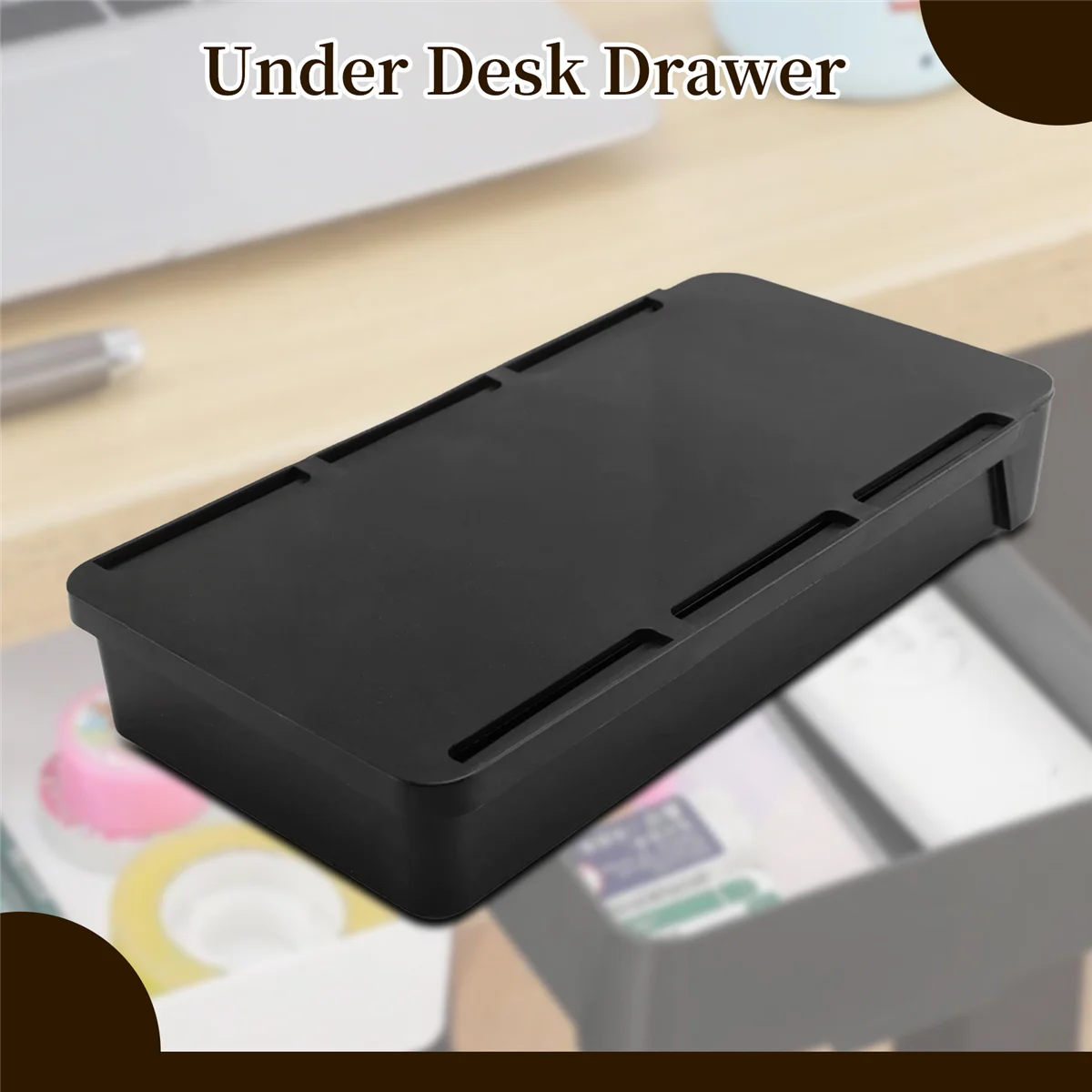 NOCM Under Desk Drawer Organizer Storage Box Self-Adhesive Stationary Container Desk Makeup Holder Black