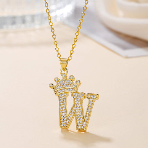 1PCS Fashionable Gold Diamond Crown Uppercase Letter Popular Pendant