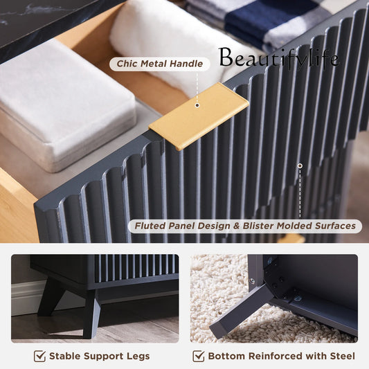 BJ Redlemon Fluted 6 Drawers Dresser, 54" Wide Modern Chest Of Drawers With Faux Marble Top