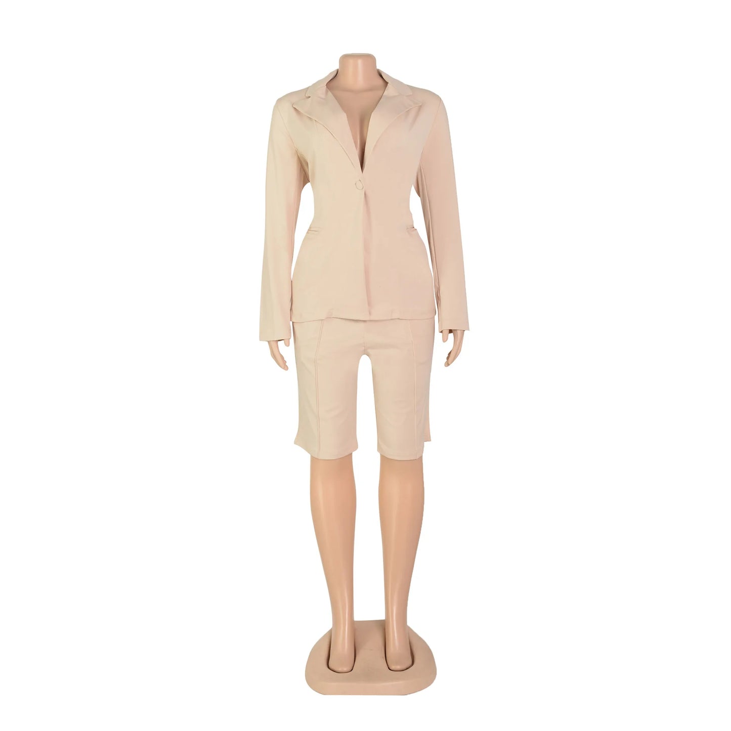 Office Lady Elegant Business Suits Solid Casual Two Piece Set For Women Matching Sets Outfits Long Sleeve Blazer Coat And Shorts