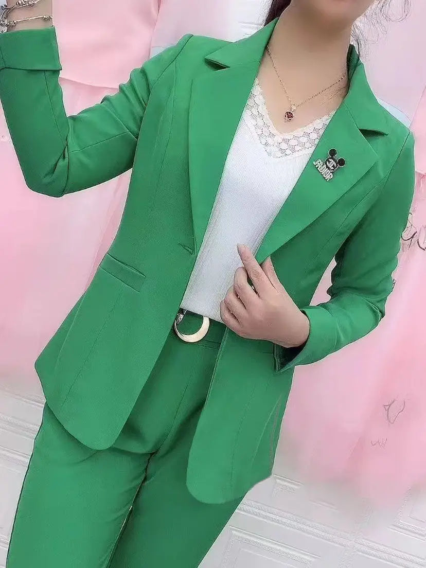 2023 New Candy Color Slim Fit Jacket Blazer Wide Leg Pants Two Piece Elegant Women's Pants Suit Office Outfits Summer Clothing