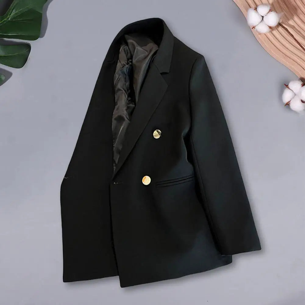 Commuting Style Suit Coat Elegant Lapel Double Breasted Suit Coat for Men Business Outwear with Pockets Solid Color Spring