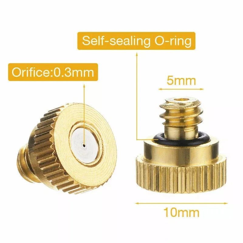 50X Brass Misting Nozzles Mister Sprinkler Outdoor Cooling System Garden Sprayer