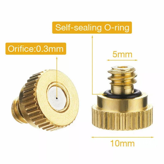 50X Brass Misting Nozzles Mister Sprinkler Outdoor Cooling System Garden Sprayer