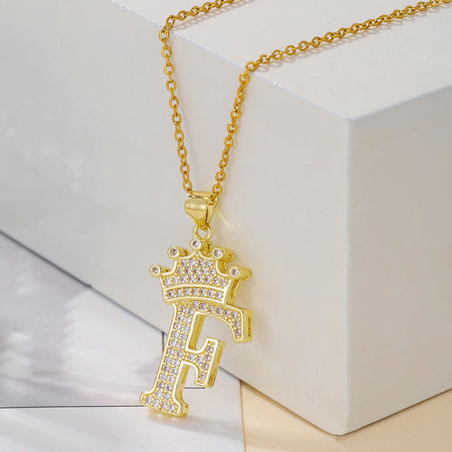 1PCS Fashionable Gold Diamond Crown Uppercase Letter Popular Pendant