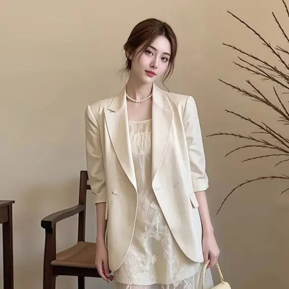 Blazer Oversize Women Women'S Summer Suit Satin-Effect Romantic Wash Simplicity Ruffle Skinny Translucent Delicate Overlay