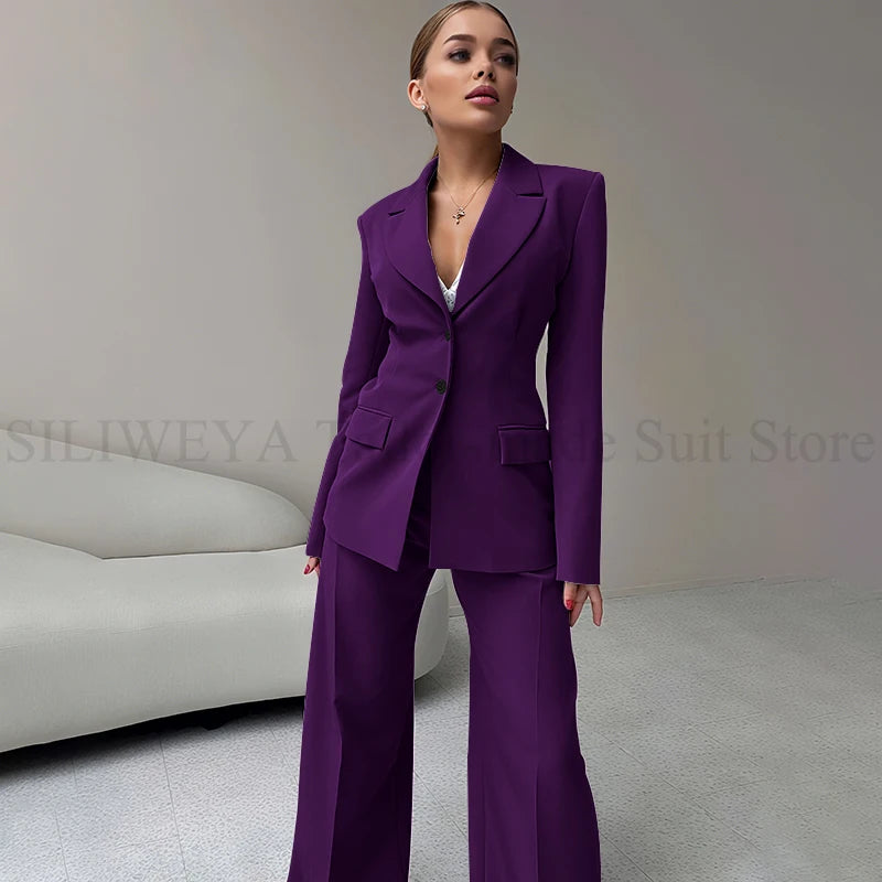 2024 Elegant Women Suit Two Piece Jacket Pants Single Breasted Female Clothing Slim Fit Formal Office Lady Wear Blazer Set