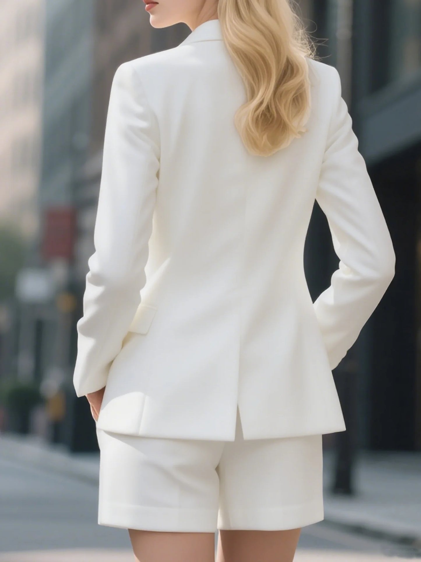 Elegant Casual Women Two Piece Set Long Sleeved Blazer And Short Pant Suits Business Outfit