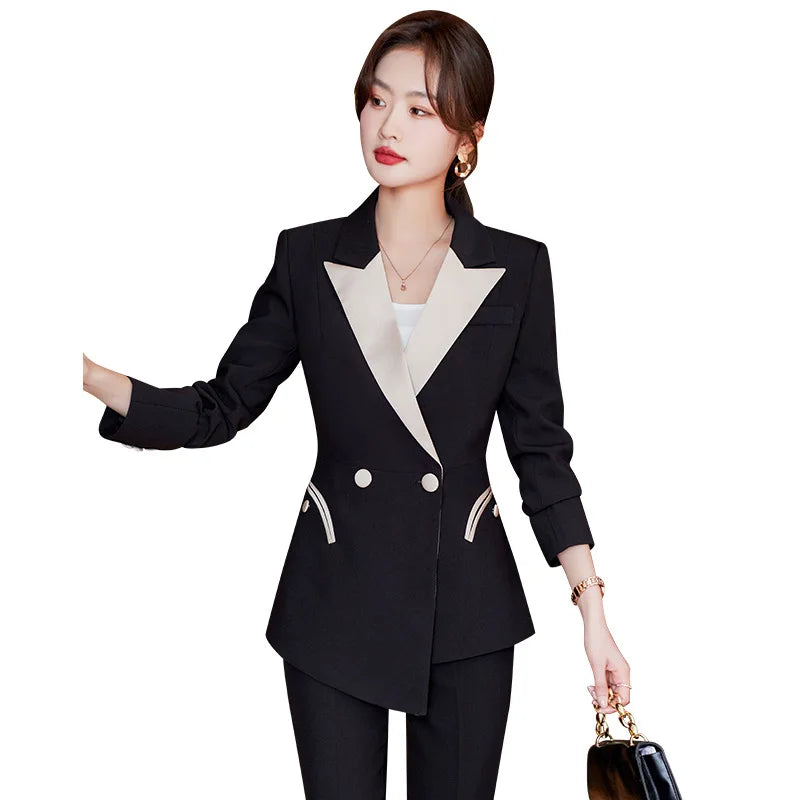 White Contrast Color Blazer for Women, Autumn New Style, Elegant Goddess Style, Professional Business Suit, Workwear Set