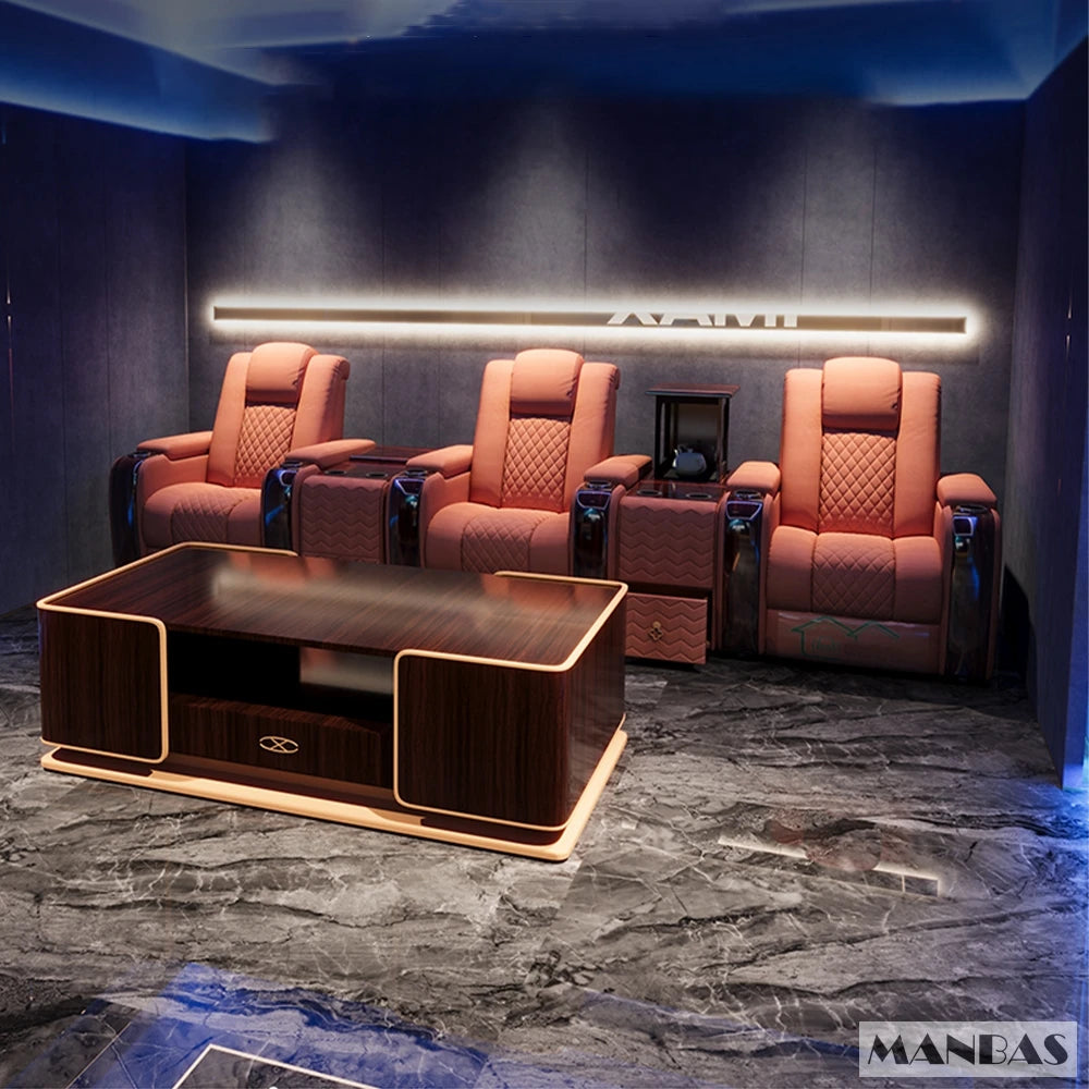 Luxury Dual Motors Electric Reclining Home Theater Seating – Adjustable Genuine Leather Recliner Chairs with Cup Holder, Massage