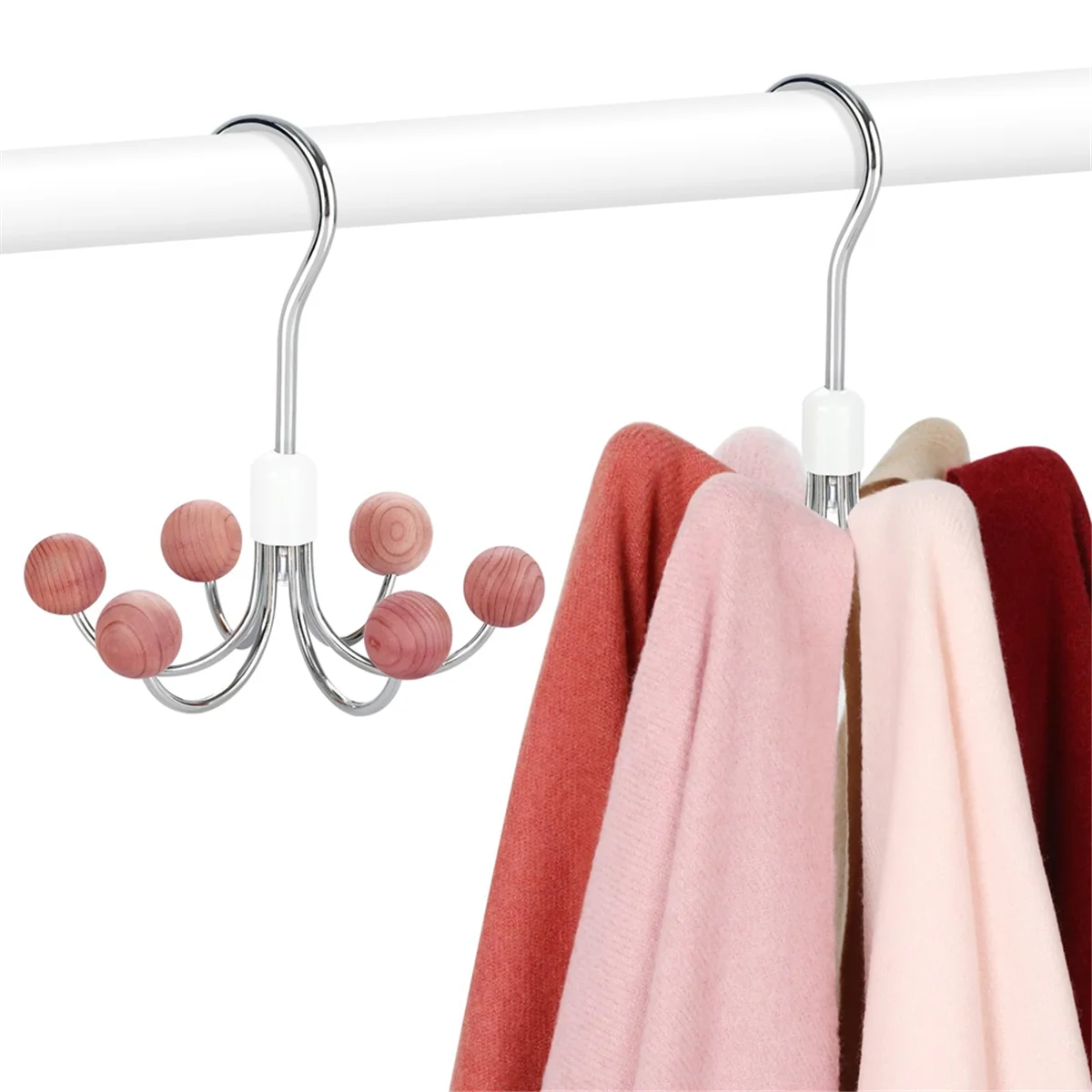 NOCM Hoodie Hangers 2-Pack with 6 Balls, 360°Swivel Purse Hanger, Scarf Hanger, Closet Hooks, Handbag Organizer, Bra Hanger