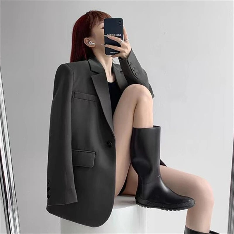 Korean Fashion Black Blazer Women Spring Autumn Coat High-end Loose Casual Long Sleeve Design Suits Chic Blazer Mujer New