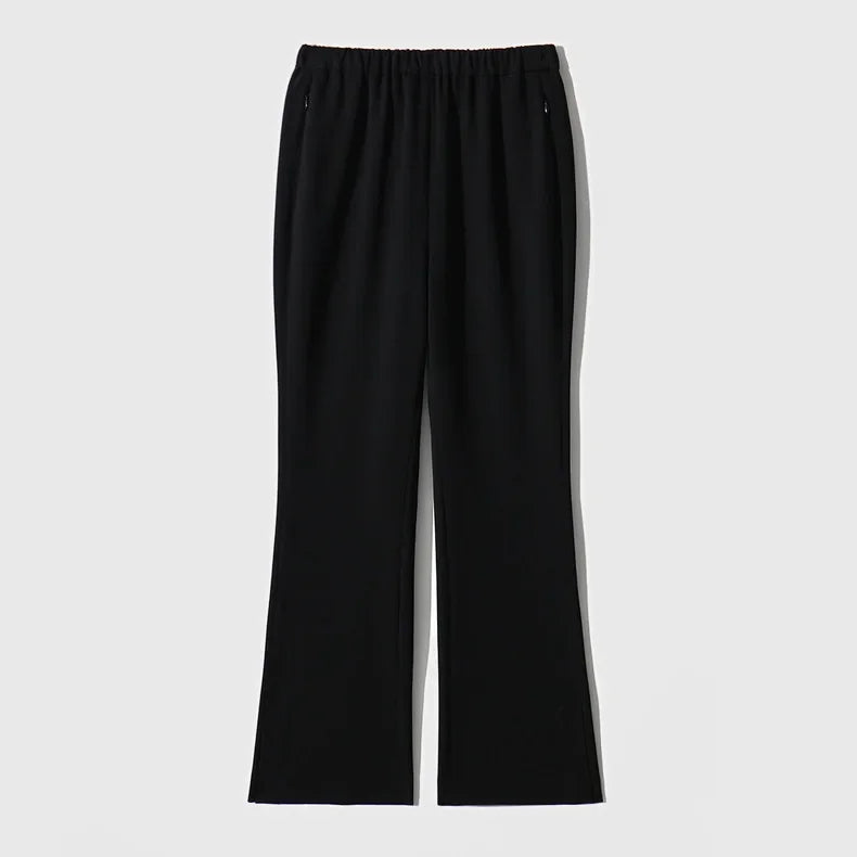 V-neck Outfits Casual Blazers Suits Slit Crop Flare Pants Sets Women Solid Triacetate Spring Autumn Slight Streh Elastic Waist