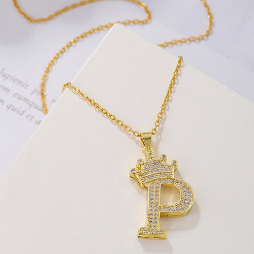 1PCS Fashionable Gold Diamond Crown Uppercase Letter Popular Pendant