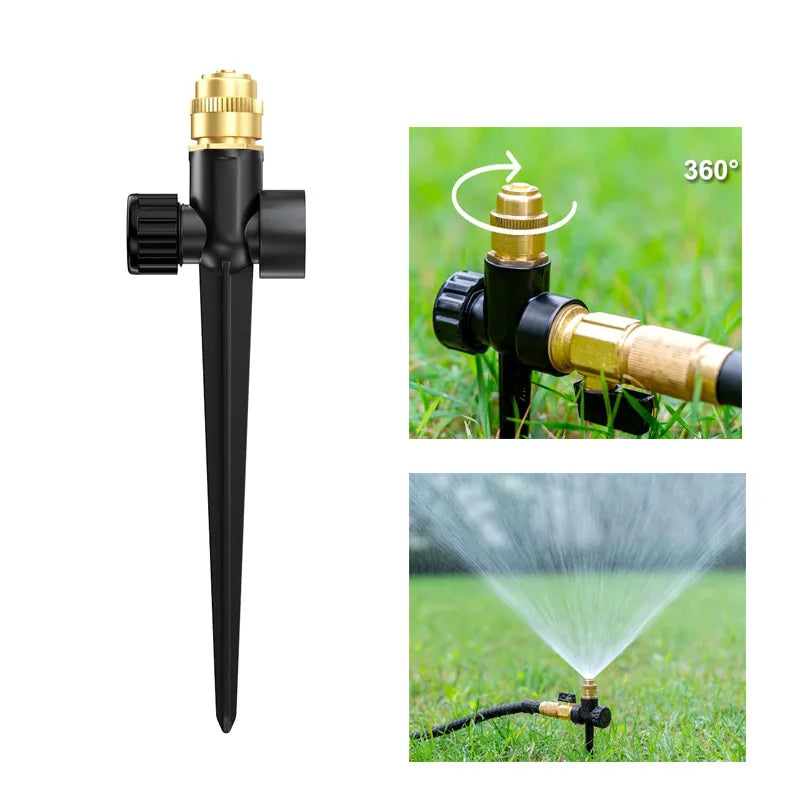 Yieryi 360° Adjustable Garden Sprinkler With Brass Nozzle Metal Spike Lawn Water Sprayer For Irrigation Hose Connector Included