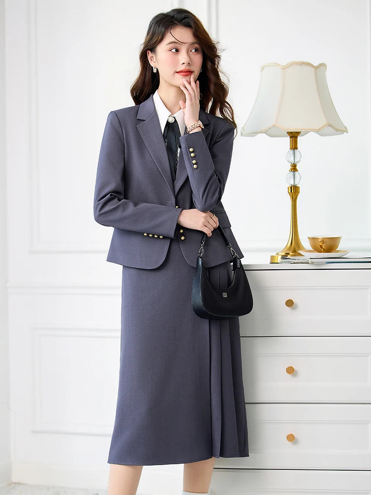 Fashion Women Formal Blazer Skirt Suit Ladies Black Green Black Female Two Piece Set For Spring Autumn Winter