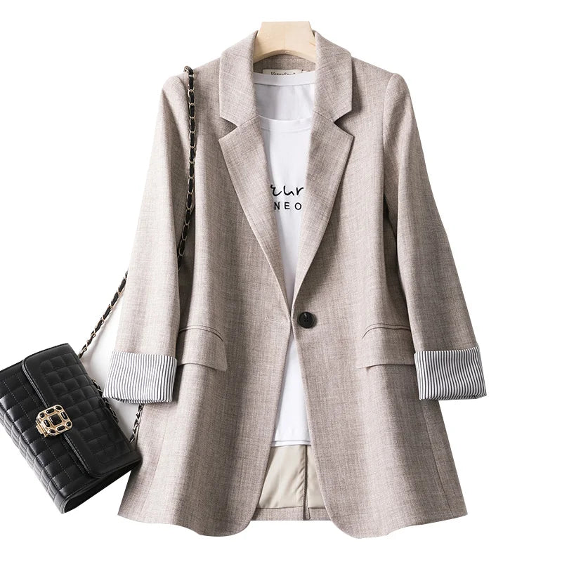 Autumn New Ladies Long Sleeve Spring Casual Blazer Fashion Business Plaid Suits Women Work Office Blazer Coats Female Jacket