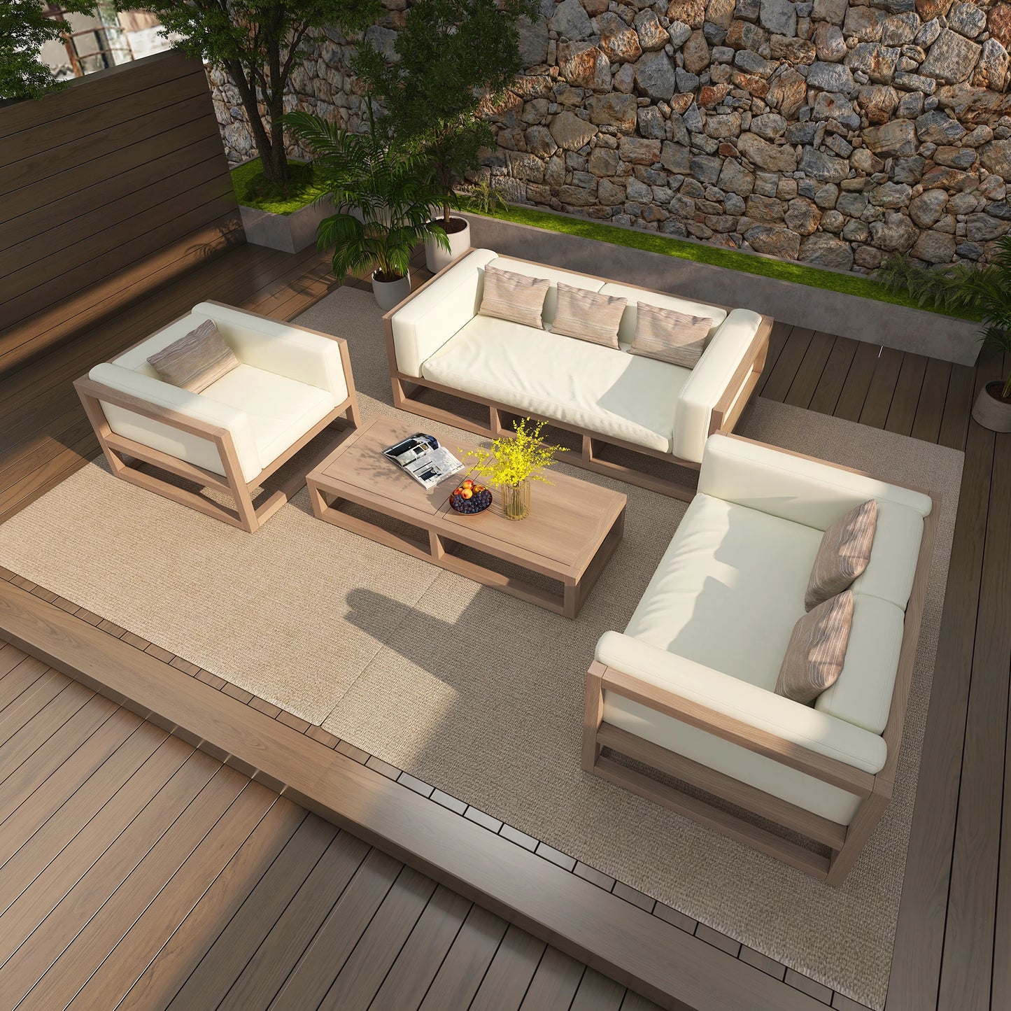 All Weather Hotel Sofa Patio Garden Lounge Teak Corner Corner Sofas Sets Outdoor Furniture Outdoor Sectional