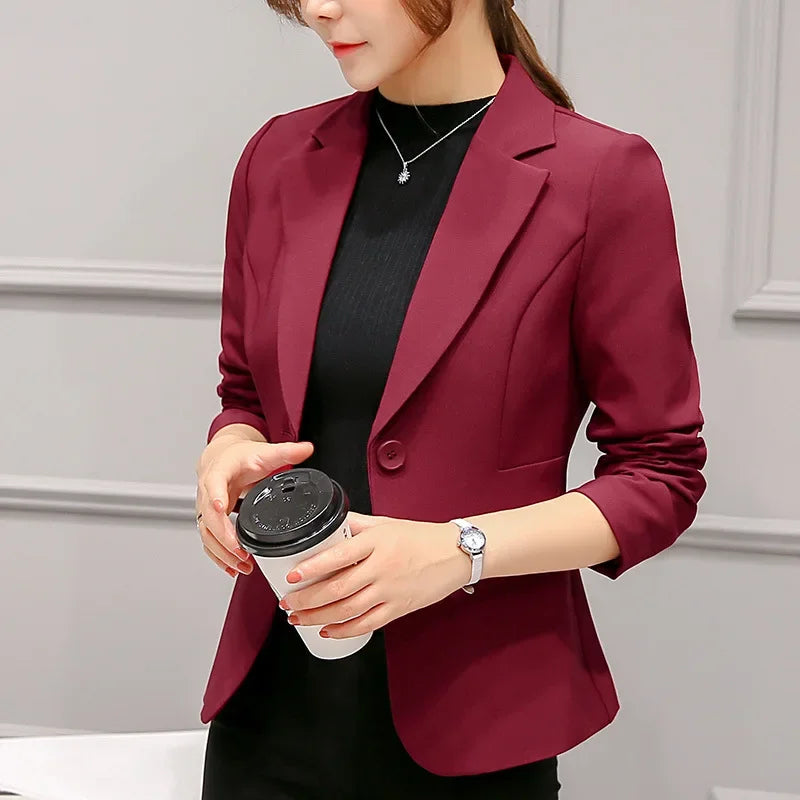 New Women's Blazer Red Long Sleeve Blazers Pockets Jackets Coat Slim Office Lady Jacket Female Tops Suit Blazer Femme Jackets