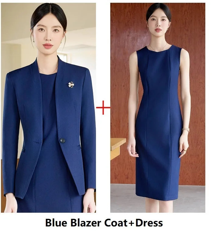 Formal Women Business Suits OL Styles Office Ladies Spring Autumn with Tops and Dress Career Interview Outfits Clothing Sets