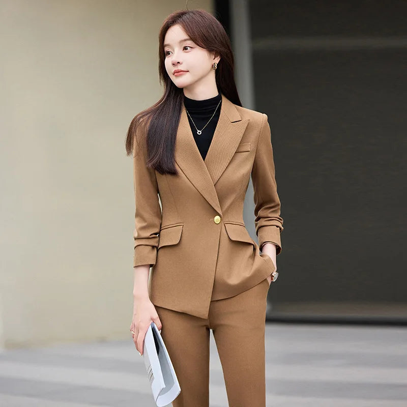 Khaki Suit for Women2024New Style Elegant Goddess Commuting Workwear Business Manager Professional Formal Wear