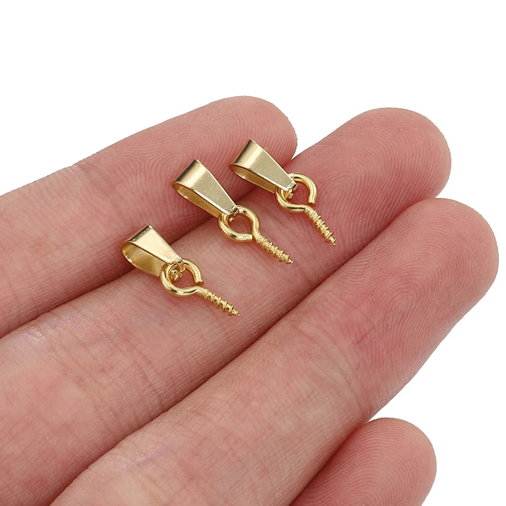 20pcs Stainless Steel Screw Eye Pins Bail Top Drilled Beads End Pendant Connectors for Jewelry Making DIY