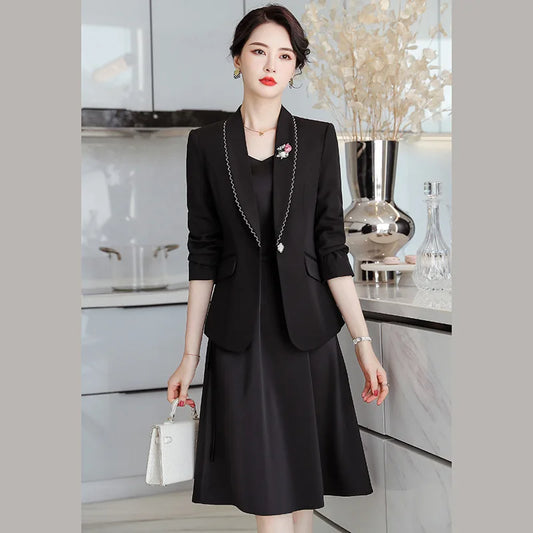 Blazer Inner Layer Matching Dress Two-Piece Set Women's Business Professional Suit Dress Workwear ElegantOL