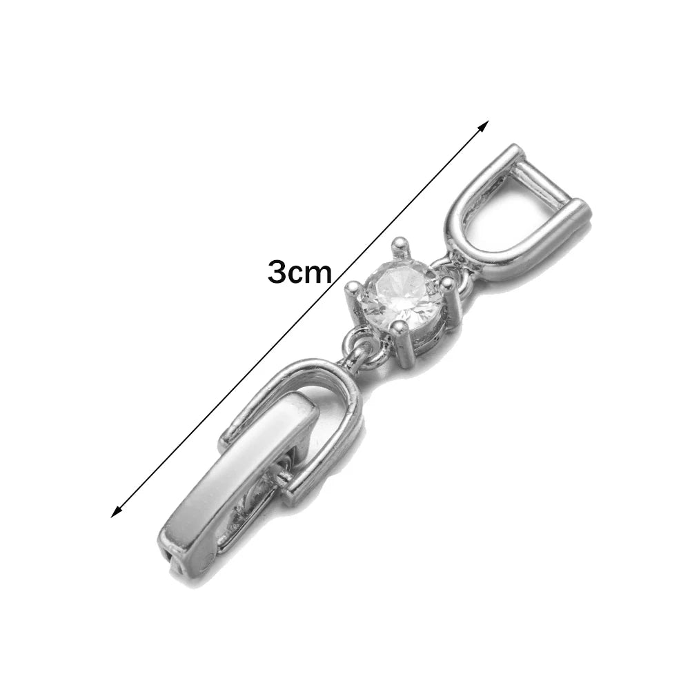 5pcs White Gold Plated Crystal Rhinestone Foldover Extension Clasp Set for DIY Bracelet Necklace and Jewelry Making