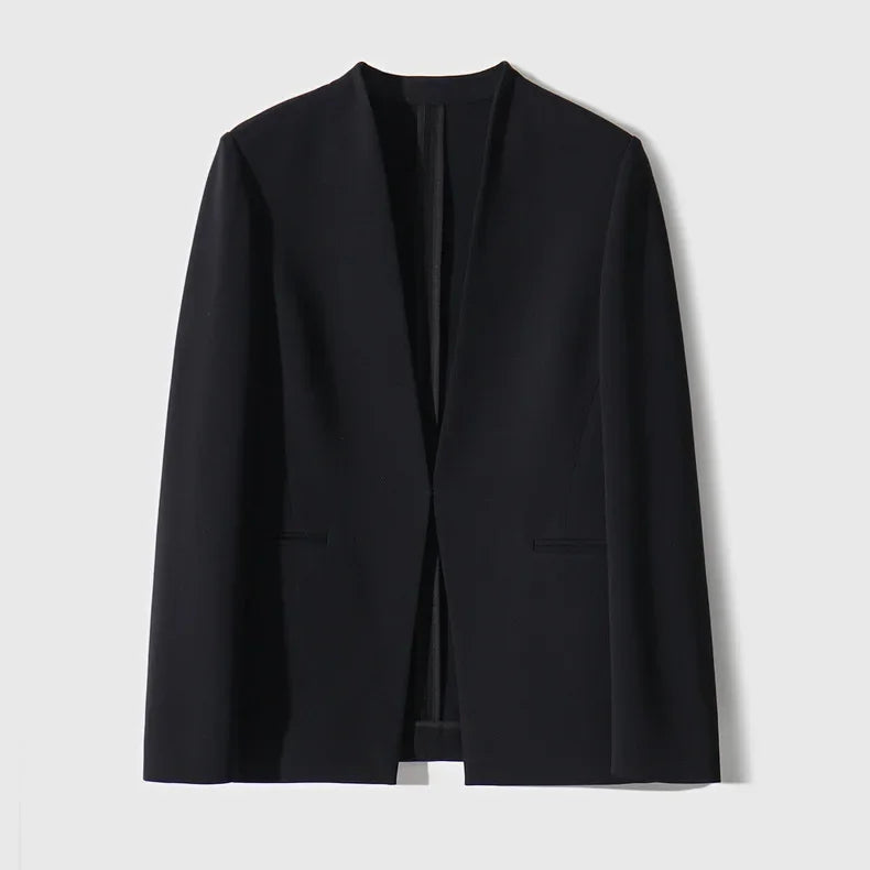 V-neck Outfits Casual Blazers Suits Slit Crop Flare Pants Sets Women Solid Triacetate Spring Autumn Slight Streh Elastic Waist