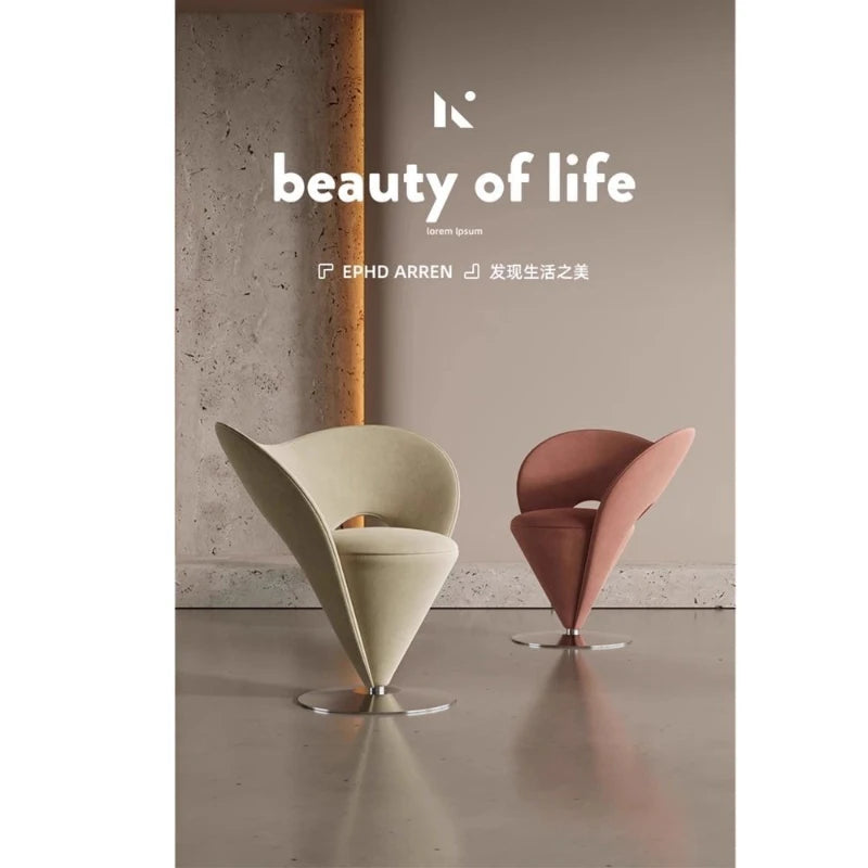 French Style Light Luxury Single Sofa Chair, Designer's Heart-shaped Women's Makeup Stool, Casual Cone-shaped Princess Chair