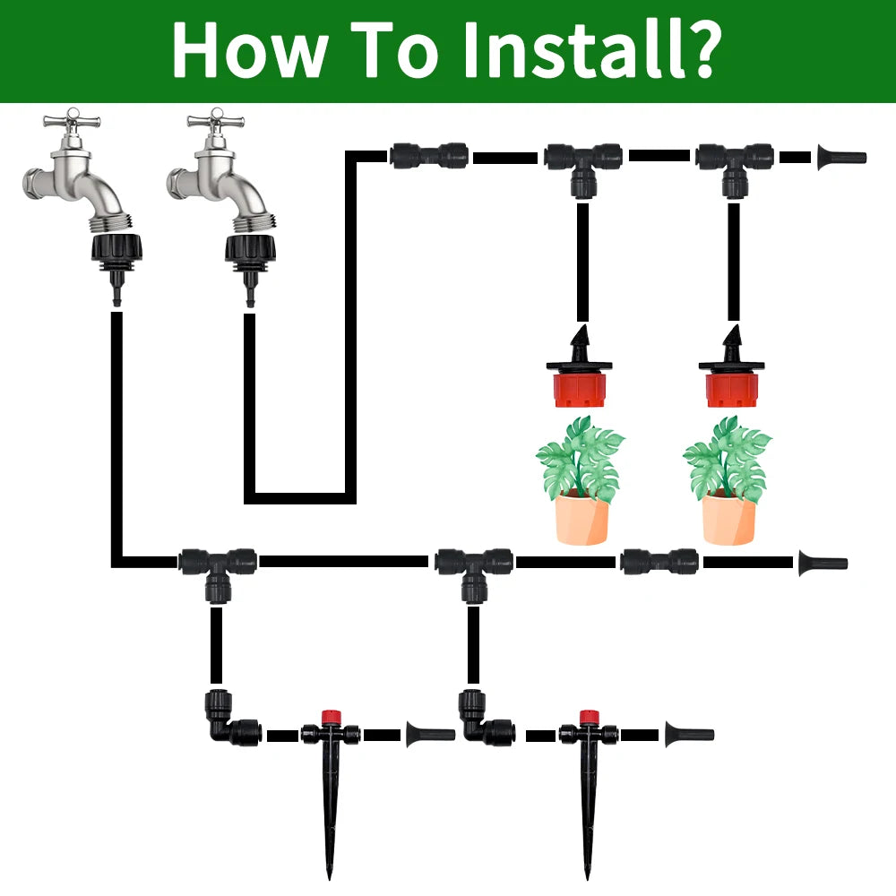 Push-to-Fit Drip Irrigation Emitters for 1/4" Drip Irrigation Tubing, Adjustable 360 Degree Water Flow Drippers Sprayer