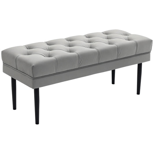 HOMCOM Bed End Bench Button Tufted Upholstered Window Seat for Living Room Grey