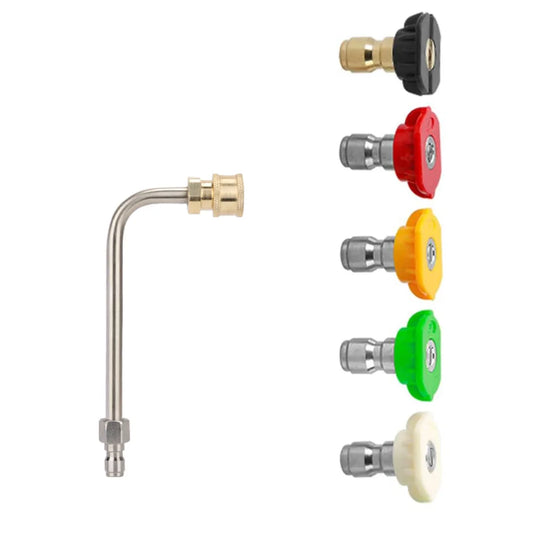 Cleaner Attachment, 30/90/270Degree, Extension Wand Angled for Gutter Cleaning with 5 Spray Nozzle Tips, 1/4 Inch Quick Connect