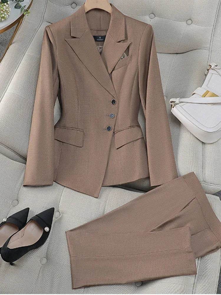 2025 New All Season Elegant 2 Piece Set for Women Pants with Single Breasted Zipper Casual Shirt Sleeve Office Business Workwea