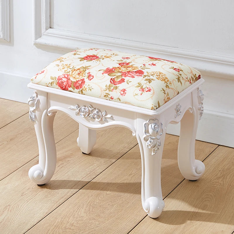 European style low stool modern bedroom stool off-white Hallway ottoman vanity chair makeup Footrest Interior home furniture