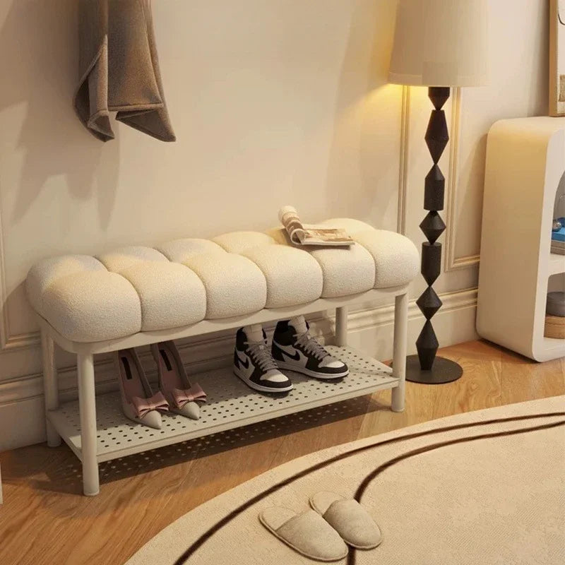 Entrance door, shoe changing stool, seated shoe cabinet, light luxury, creative dressing room, long strip shoe changing stool
