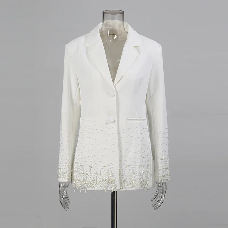 Luxury Formal Pearl Blazers Women Suit Coat Elegant Office Lady Blazer Outfit High Quality Elegant Runway Brand Designer