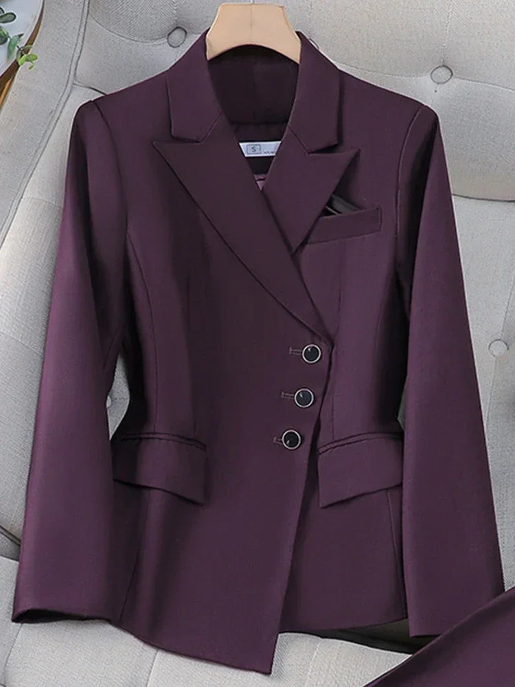 2025 New All Season Elegant 2 Piece Set for Women Pants with Single Breasted Zipper Casual Shirt Sleeve Office Business Workwea