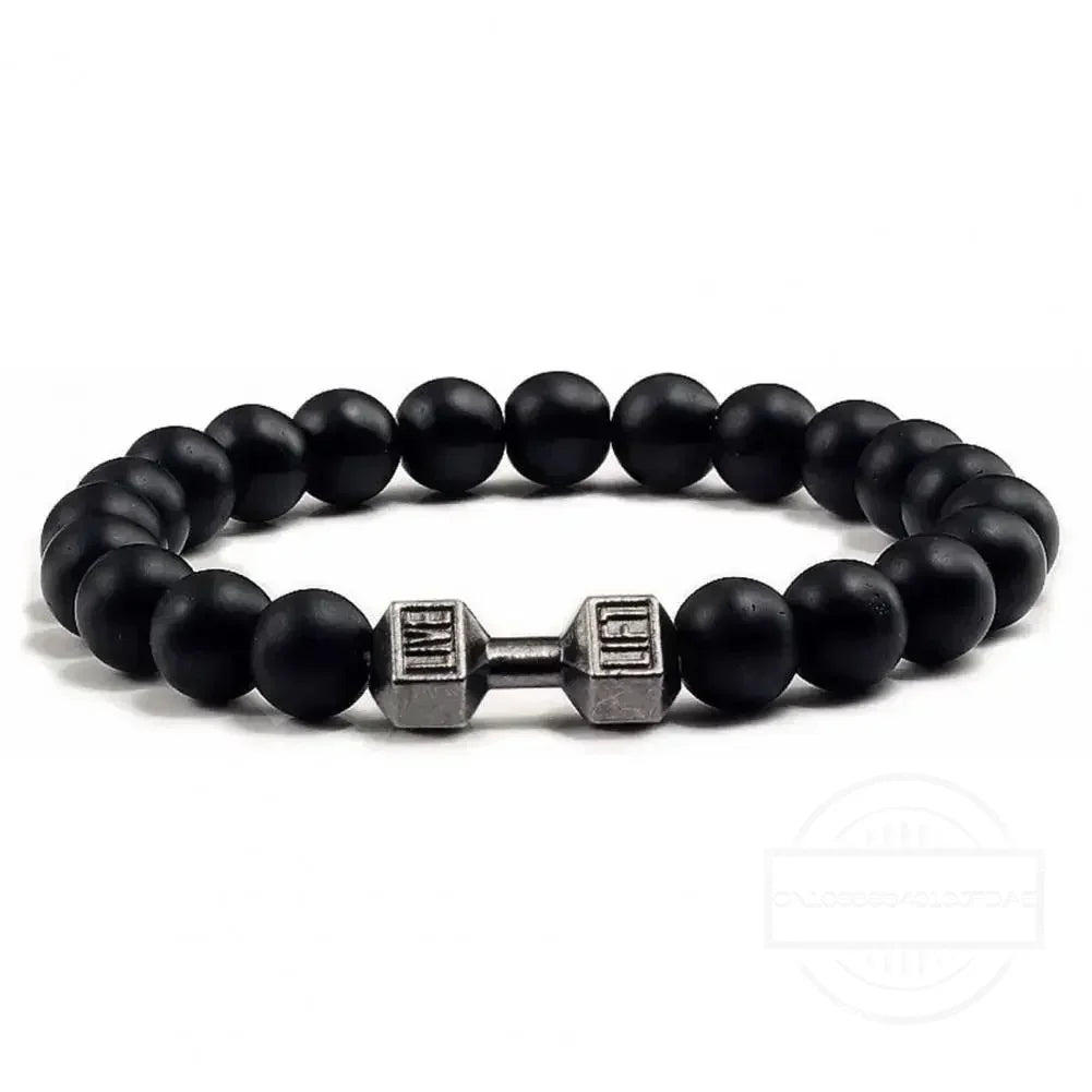 High Quality Men's Beaded Bracelet Natural Black Matte Agate Dumbbell Charm Bracelet Energy Fitness Barbell Fashion Jewelry